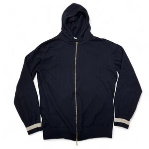 Ballantyne 100% Cashmere‎ Zip Up Hoodie Sweater 46 US 36 Made in Scotland Black